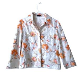 Orwell White Linen Jacket with Orange  and Sage Botanical Floral Embroidery‎ 8